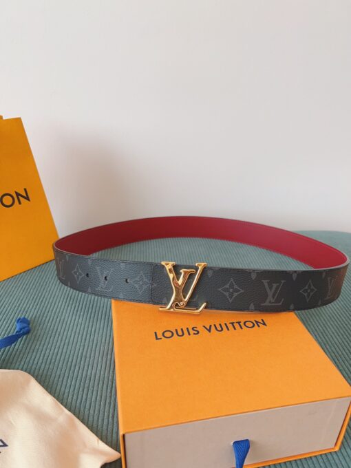 LV 原單 Monogram灰黑皮帶 紅色內裡 金扣