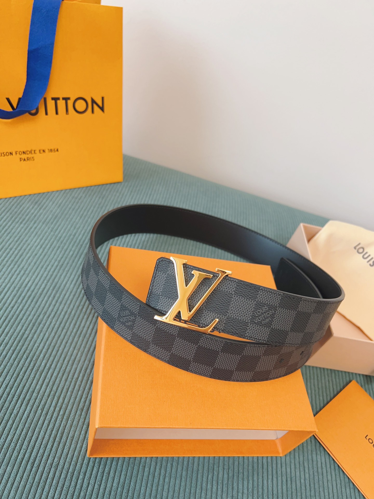 LV 原單 Damier Graphite格紋皮帶 金扣｜歐美奢侈品精品推薦
