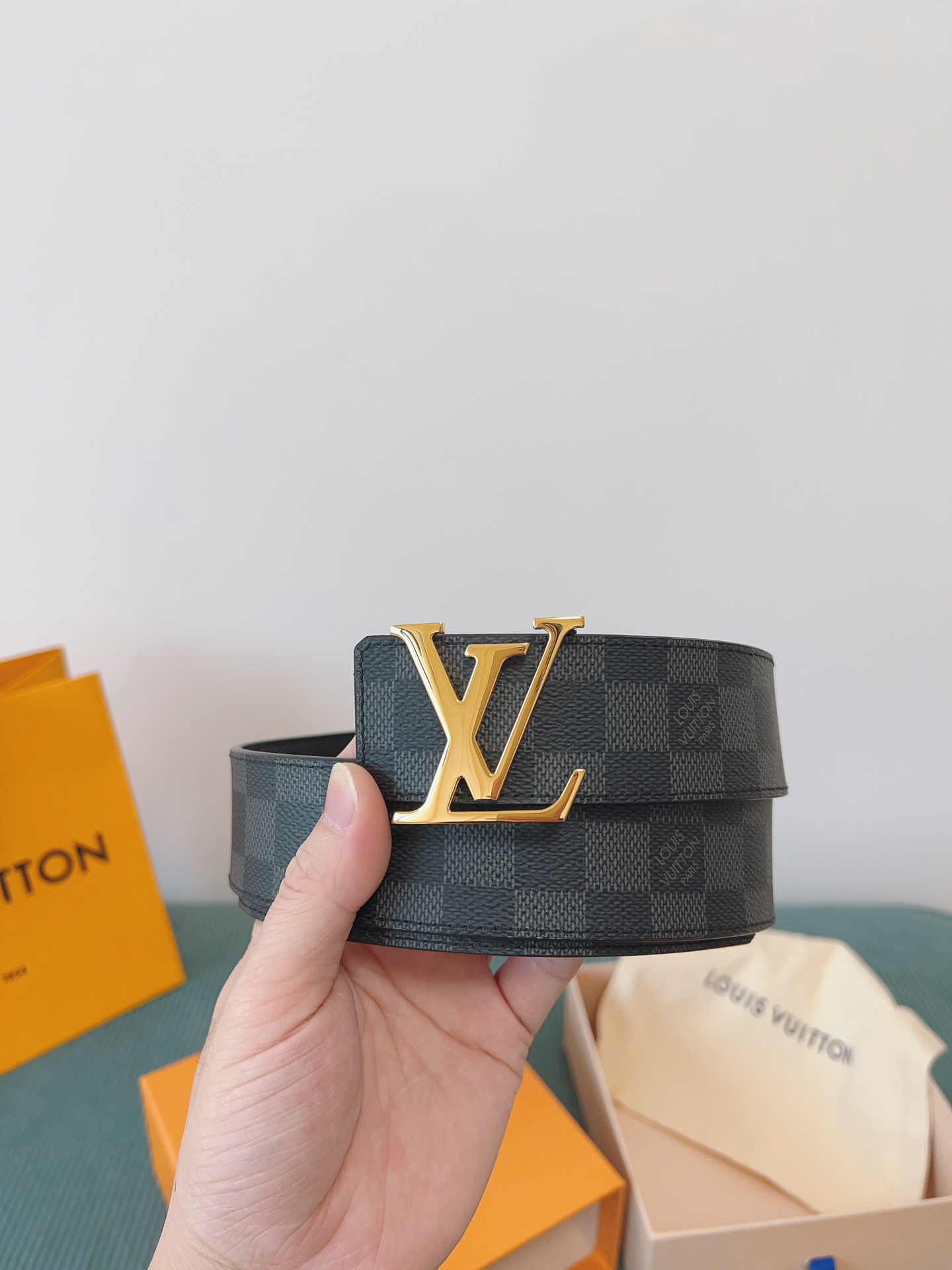 LV 原單 Damier Graphite格紋皮帶 金扣｜歐美奢侈品精品推薦