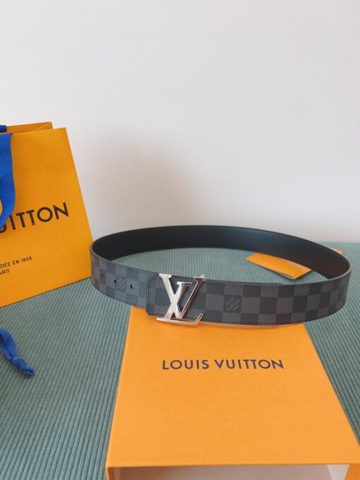 LV 一比一 Damier Graphite格紋皮帶 銀扣