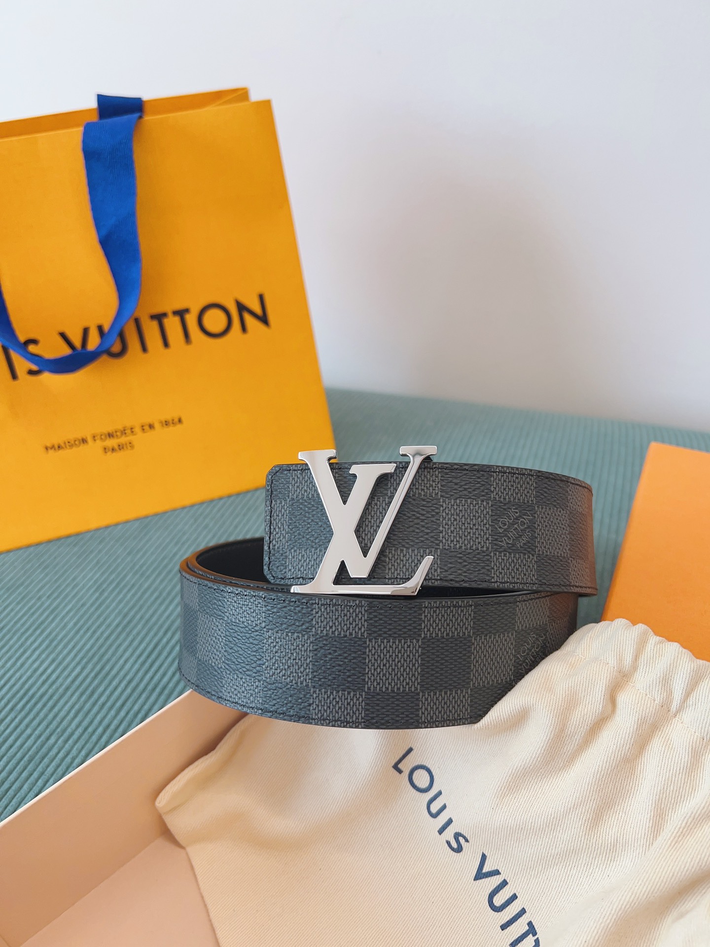 LV 一比一 Damier Graphite格紋皮帶 銀扣｜歐美奢侈品精品推薦