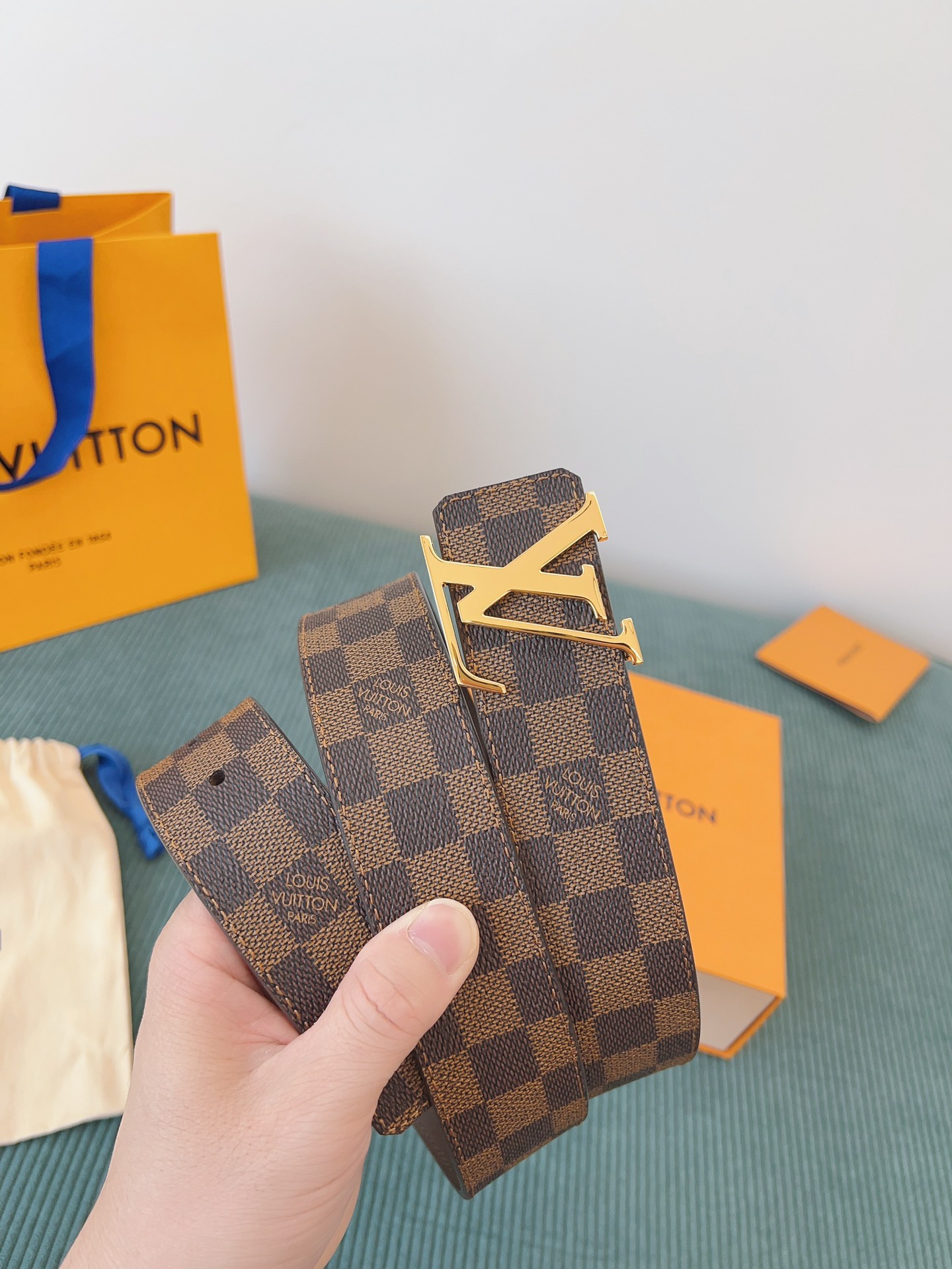 LV 原單 Damier Ebene格紋皮帶 金扣｜歐美奢侈品精品推薦