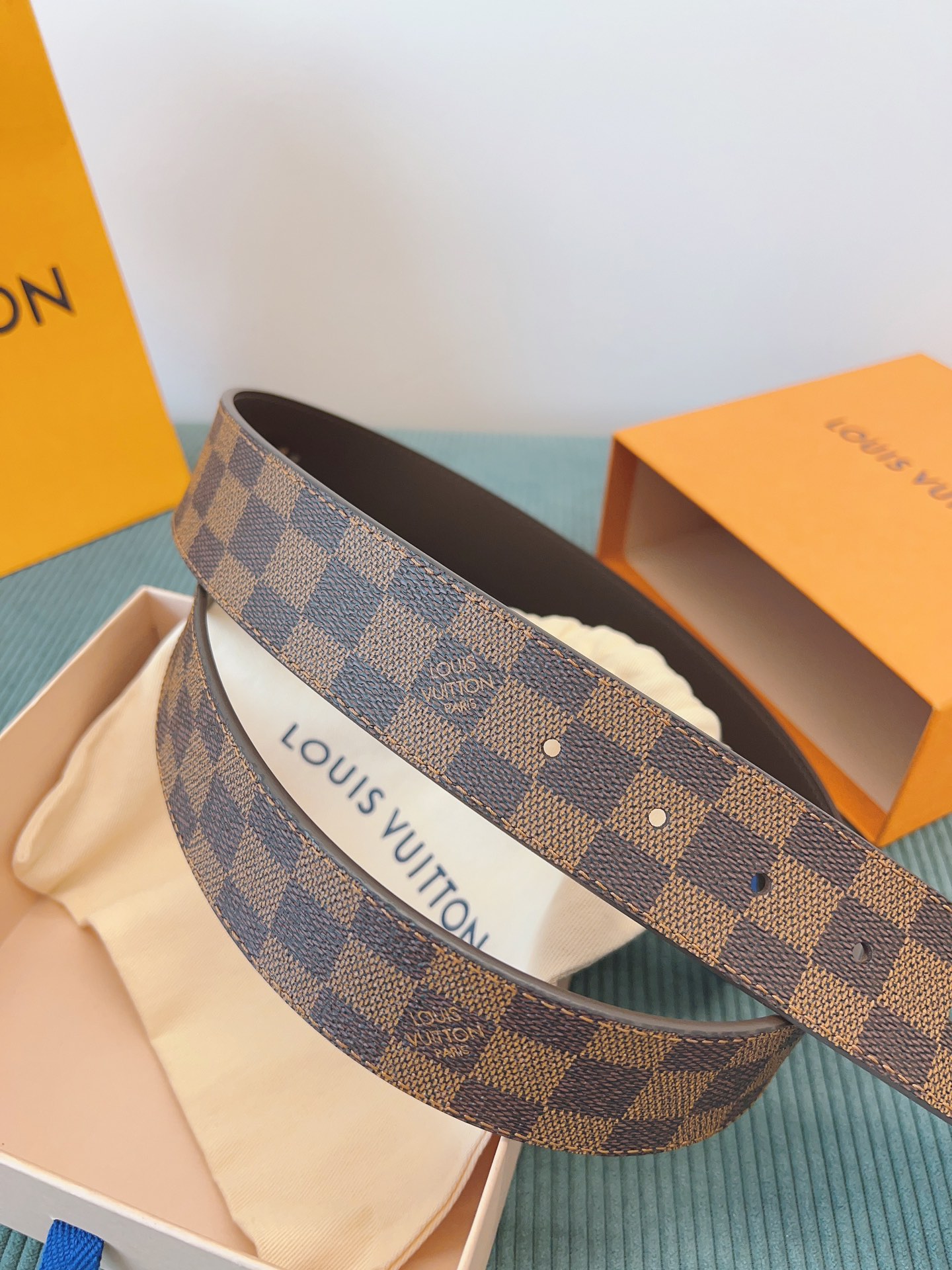 LV 原單 Damier Ebene格紋皮帶 金扣｜歐美奢侈品精品推薦