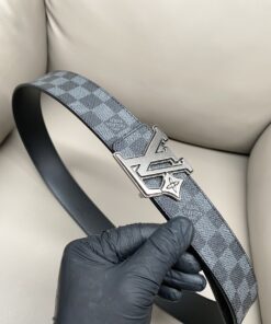 LV 高仿 Damier 格紋皮帶 銀扣設計