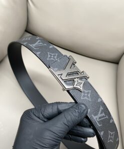 LV 高仿 Monogram 灰色腰帶 黑銀扣頭