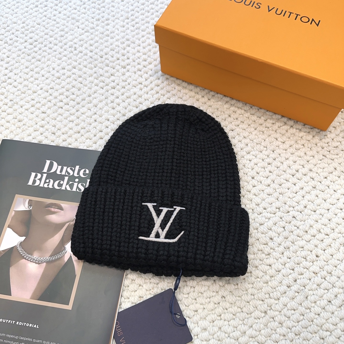 LV 高仿針織毛帽 黑色簡約刺繡款｜歐美奢侈品精品推薦