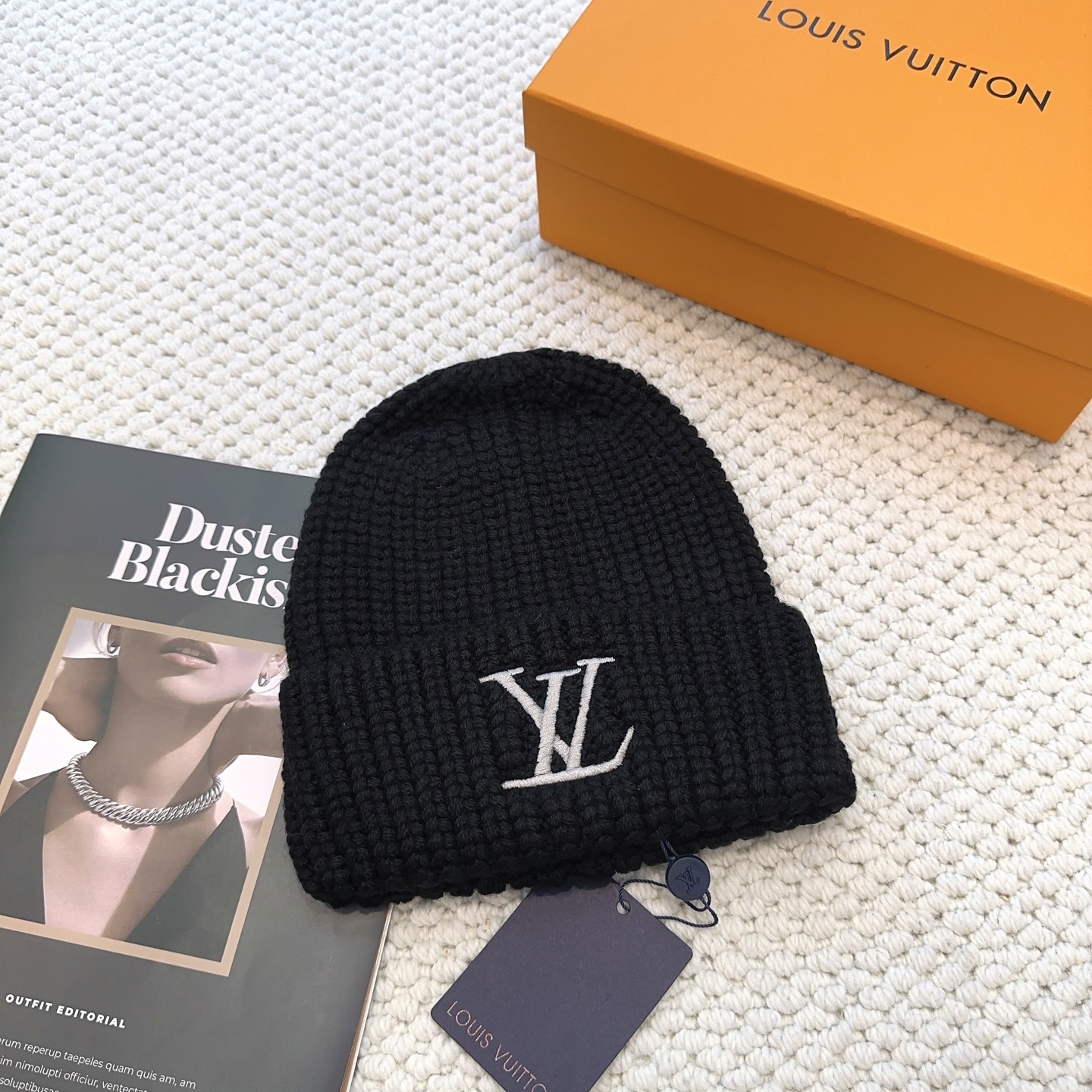LV 高仿針織毛帽 黑色簡約刺繡款｜歐美奢侈品精品推薦