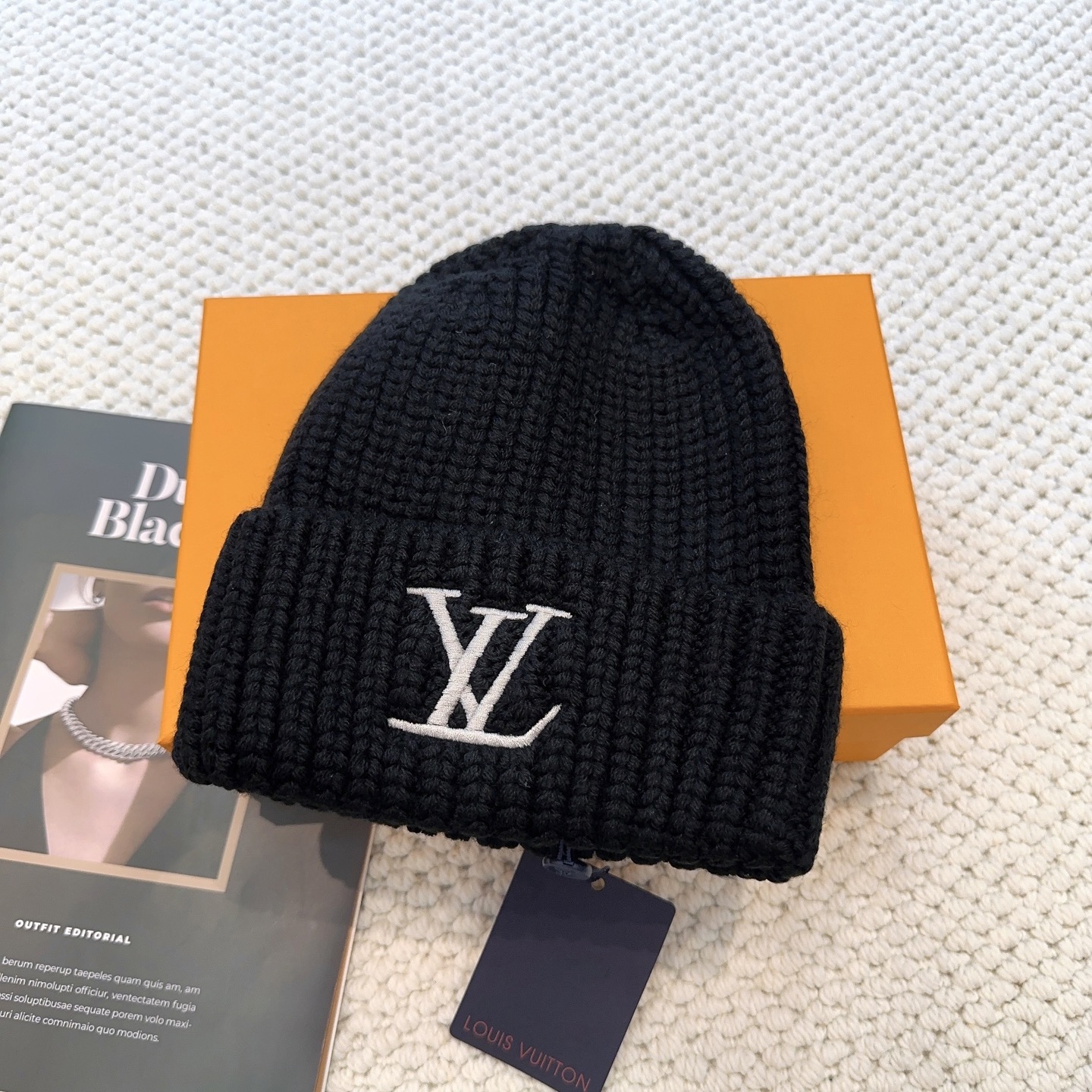 LV 高仿針織毛帽 黑色簡約刺繡款｜歐美奢侈品精品推薦