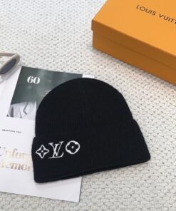 LV 高仿針織毛帽 黑色Logo圖案冬季百搭款