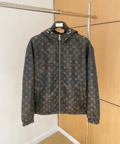 LV 原單連帽外套 黑色滿版彩色花紋設計