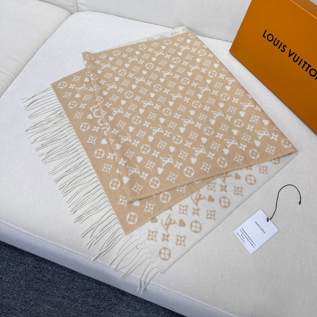 LV 一比一羊絨圍巾 米駝雙色 經典柔軟設計｜歐美奢侈品精品推薦