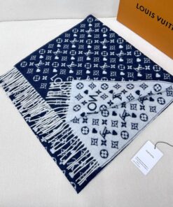 LV 原單羊毛圍巾 雙面藍白設計 經典Monogram保暖百搭