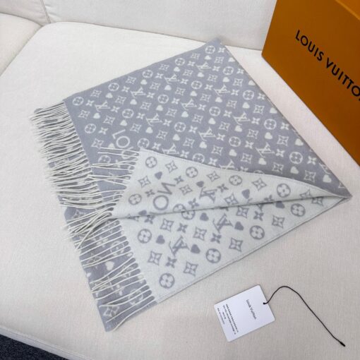 LV 精品仿製羊毛圍巾 灰白雙面設計 Monogram典雅百搭