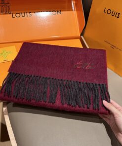 LV 精品仿製圍巾 紅棕拼接設計 保暖質感款