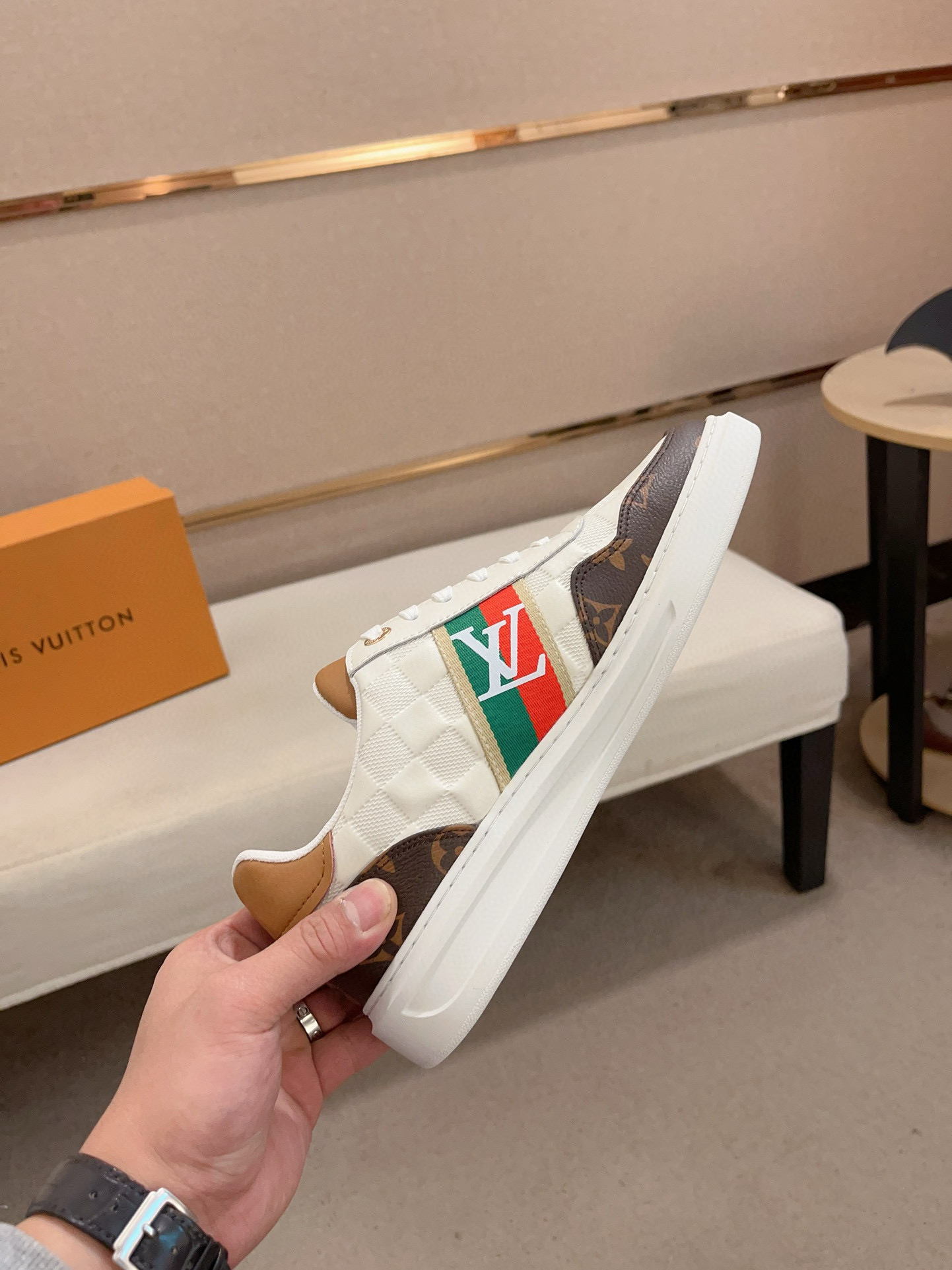 LV 一比一 白色Monogram拼接休閒鞋 經典潮流｜歐美奢侈品精品推薦