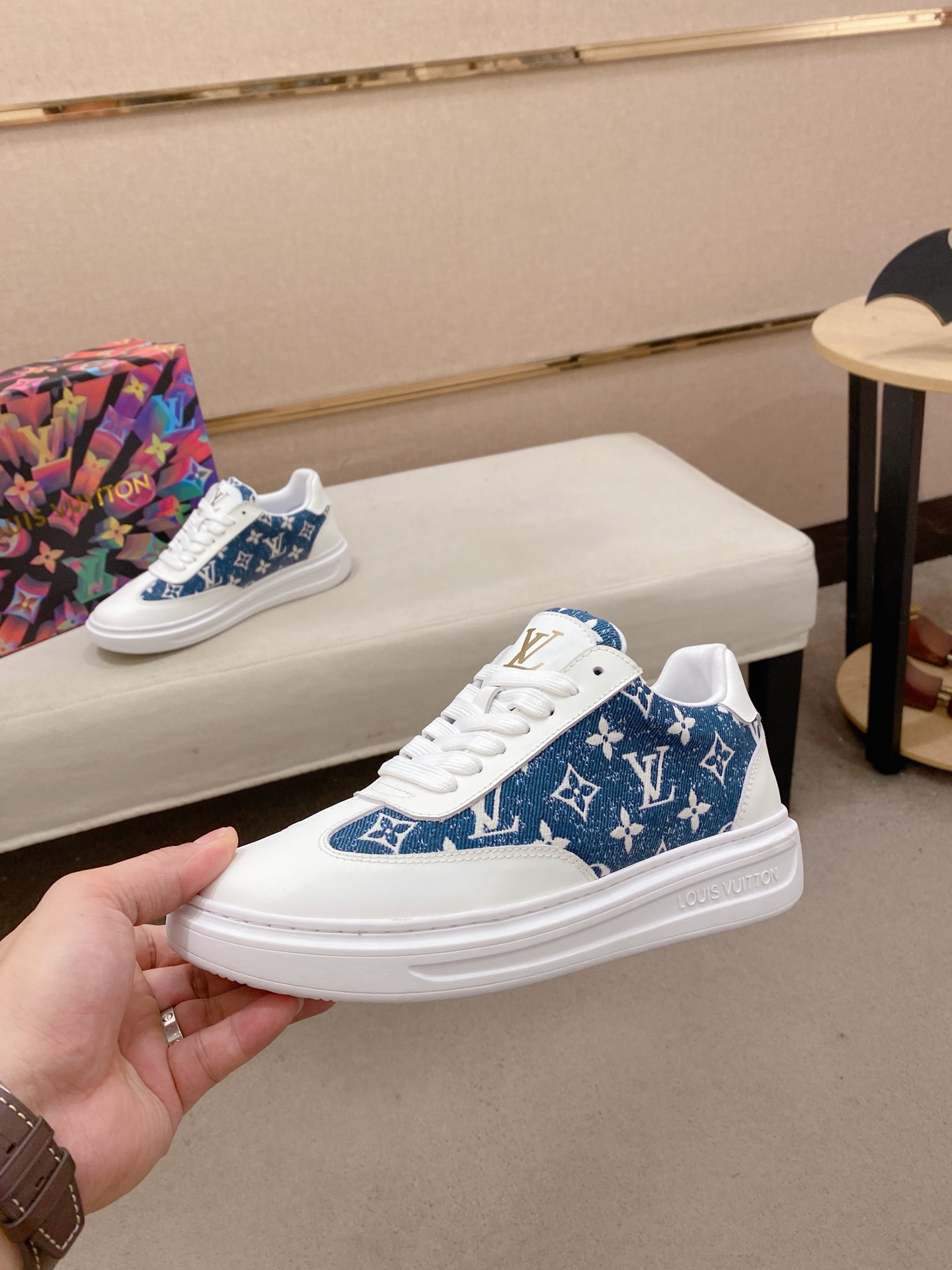 LV A貨 藍色Monogram牛仔拼接運動鞋 清爽休閒｜歐美奢侈品精品推薦