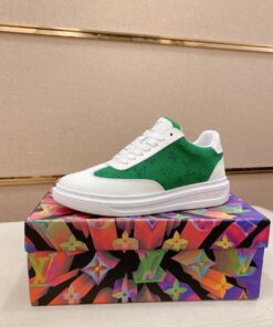 LV 精品仿製 綠色Monogram拼接運動鞋 清新百搭