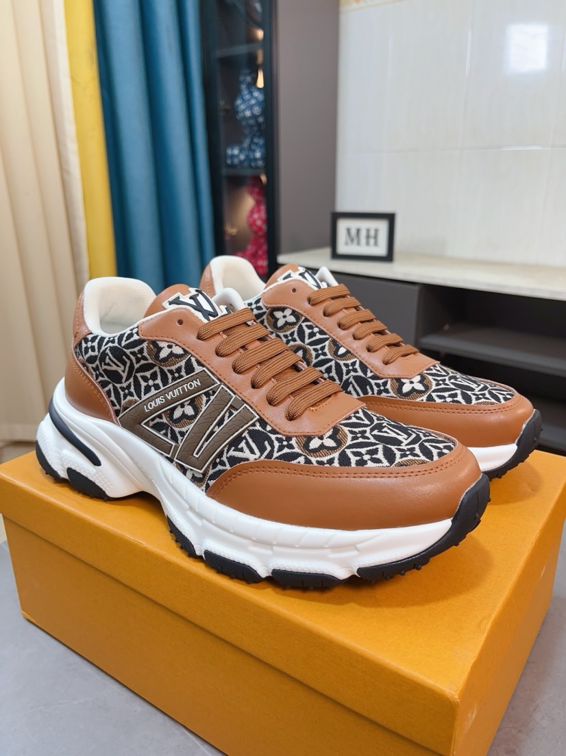 LV 高仿 棕色運動鞋 花紋拼接百搭款｜歐美奢侈品精品推薦