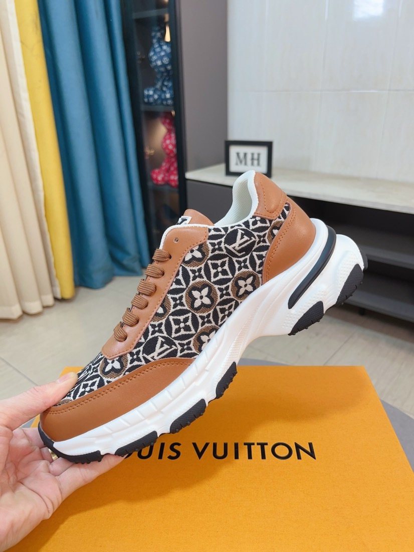 LV 高仿 棕色運動鞋 花紋拼接百搭款｜歐美奢侈品精品推薦
