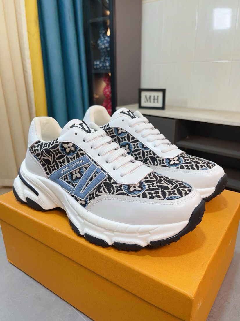 LV 一比一 白藍運動鞋 花紋拼接舒適款｜歐美奢侈品精品推薦