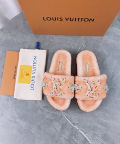 LV 精品毛絨拖鞋 橘色亮片刺繡款