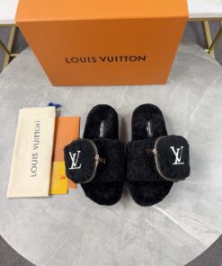 LV 高仿羊羔絨拖鞋 黑色口袋款