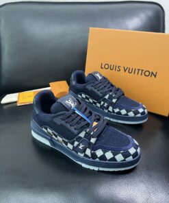 LV 高仿棋盤格運動鞋 藍色帆布 經典百搭款