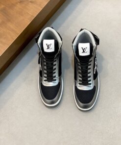 LV 精品仿製黑銀高筒運動鞋 潮流拼接設計 百搭街頭風