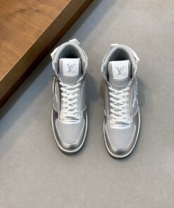 LV A貨銀灰高筒運動鞋 網眼拼接設計 潮流百搭款