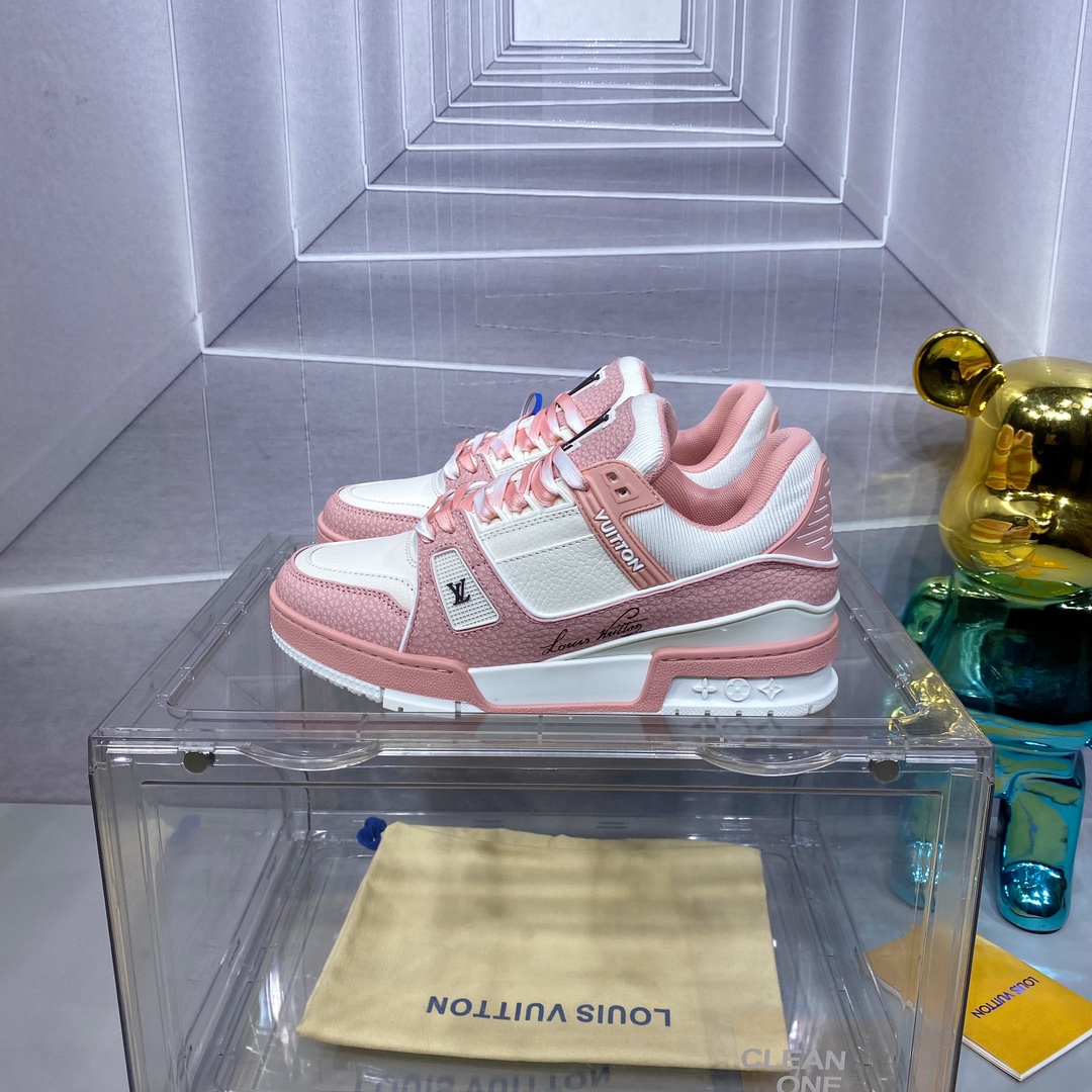 LV 原單粉白拼色 Trainer 球鞋 清新百搭設計款｜歐美奢侈品精品推薦