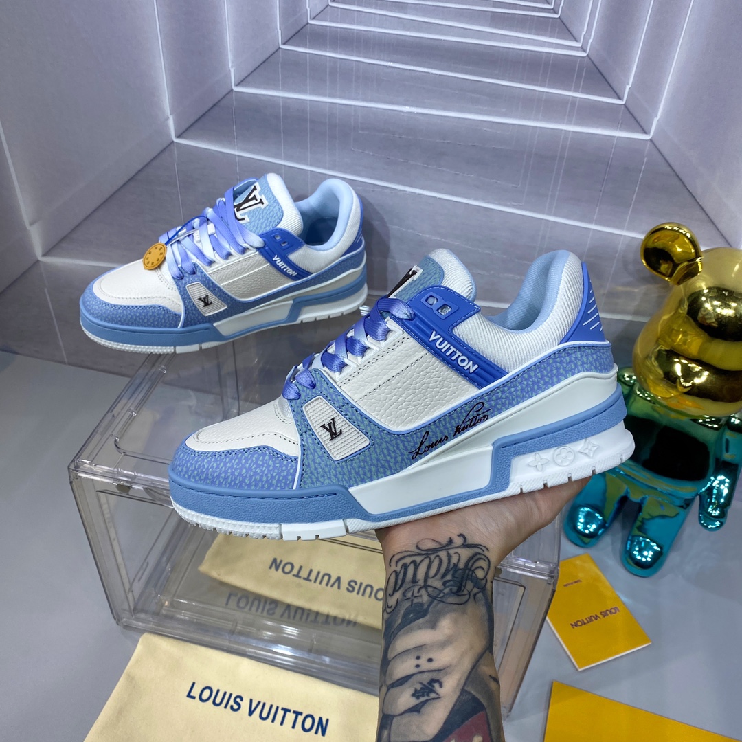 LV A貨藍白拼色 Trainer 球鞋 清爽百搭運動風｜歐美奢侈品精品推薦