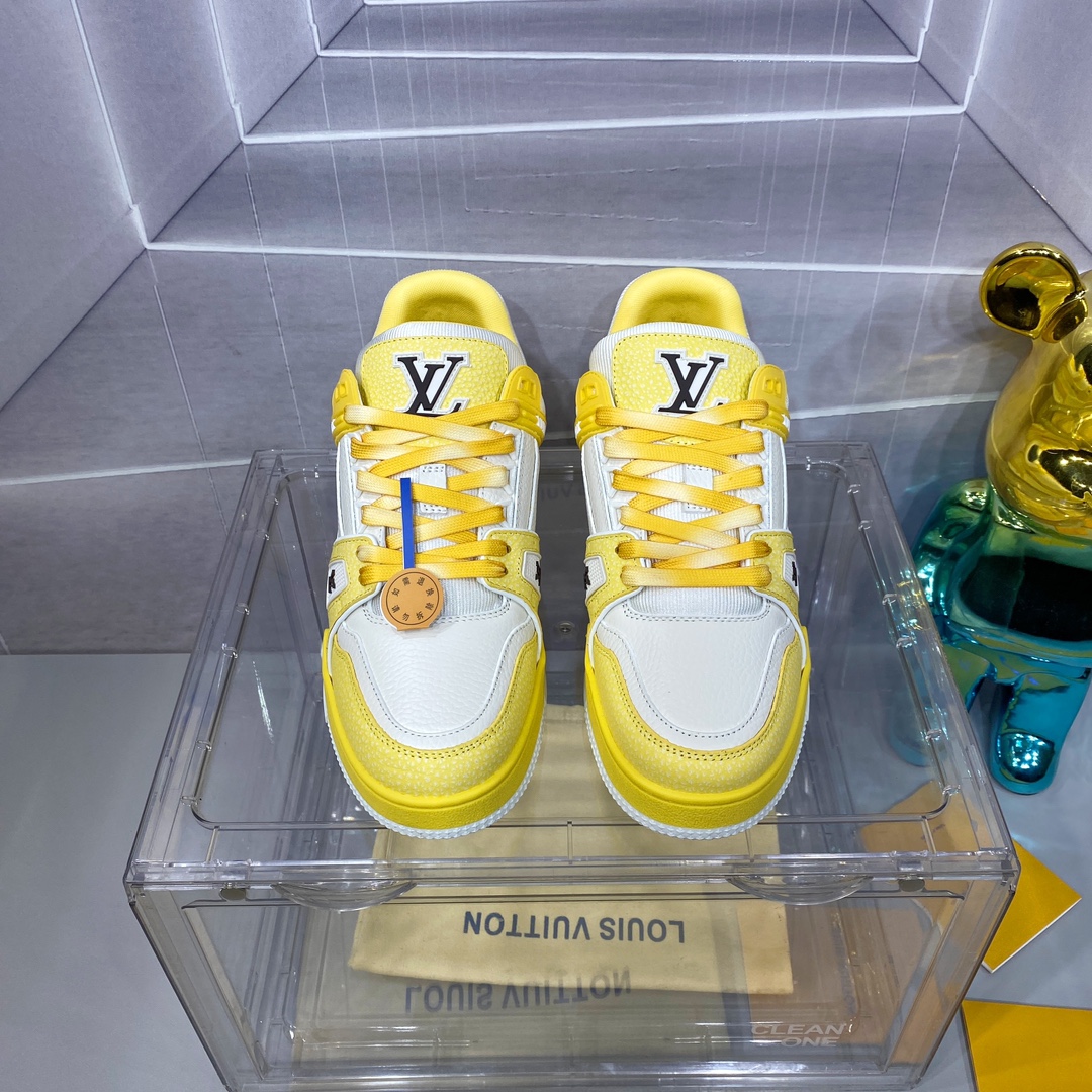 LV 高仿黃白拼色 Trainer 球鞋 清新亮眼百搭款｜歐美奢侈品精品推薦