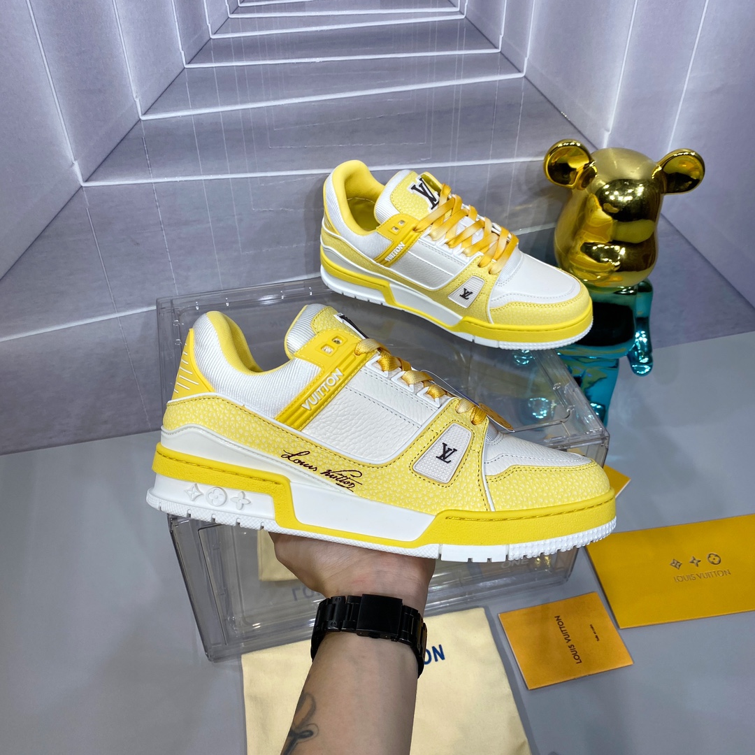 LV 高仿黃白拼色 Trainer 球鞋 清新亮眼百搭款｜歐美奢侈品精品推薦