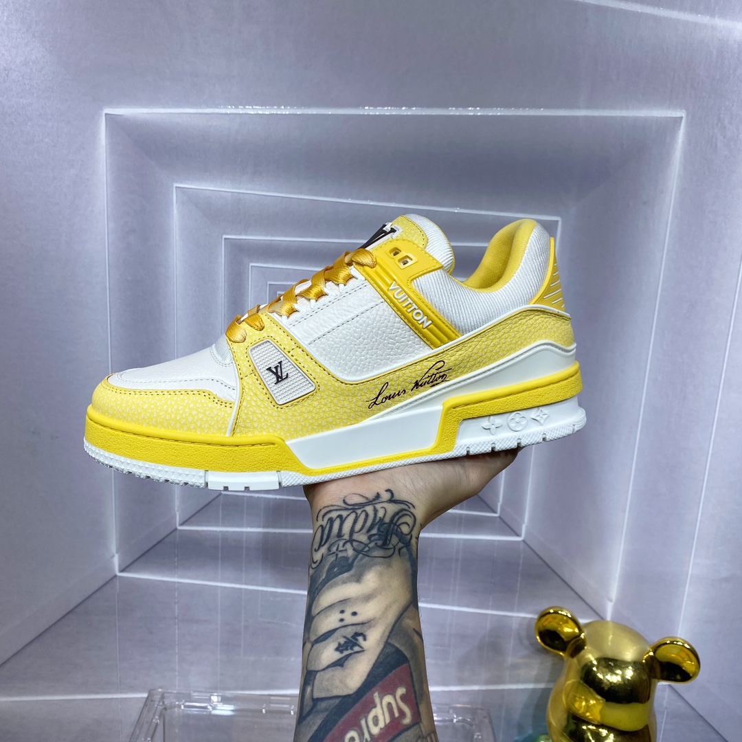 LV 高仿黃白拼色 Trainer 球鞋 清新亮眼百搭款｜歐美奢侈品精品推薦