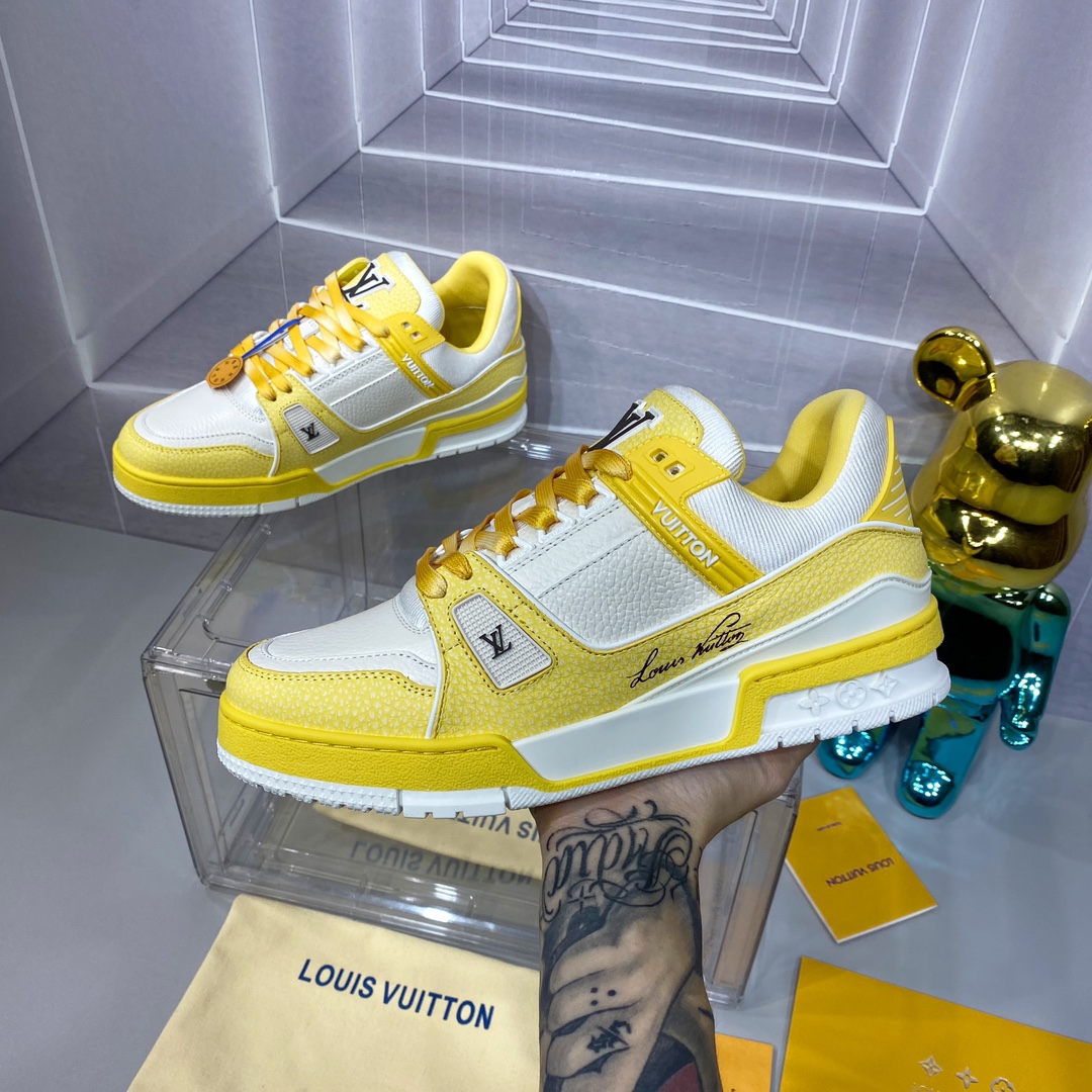 LV 高仿黃白拼色 Trainer 球鞋 清新亮眼百搭款｜歐美奢侈品精品推薦