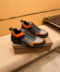 LV 高仿黑灰橘拼色運動鞋 潮流百搭輕盈款