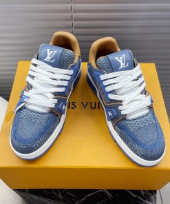 LV 精品仿製藍色丹寧拼接運動鞋 潮流百搭款