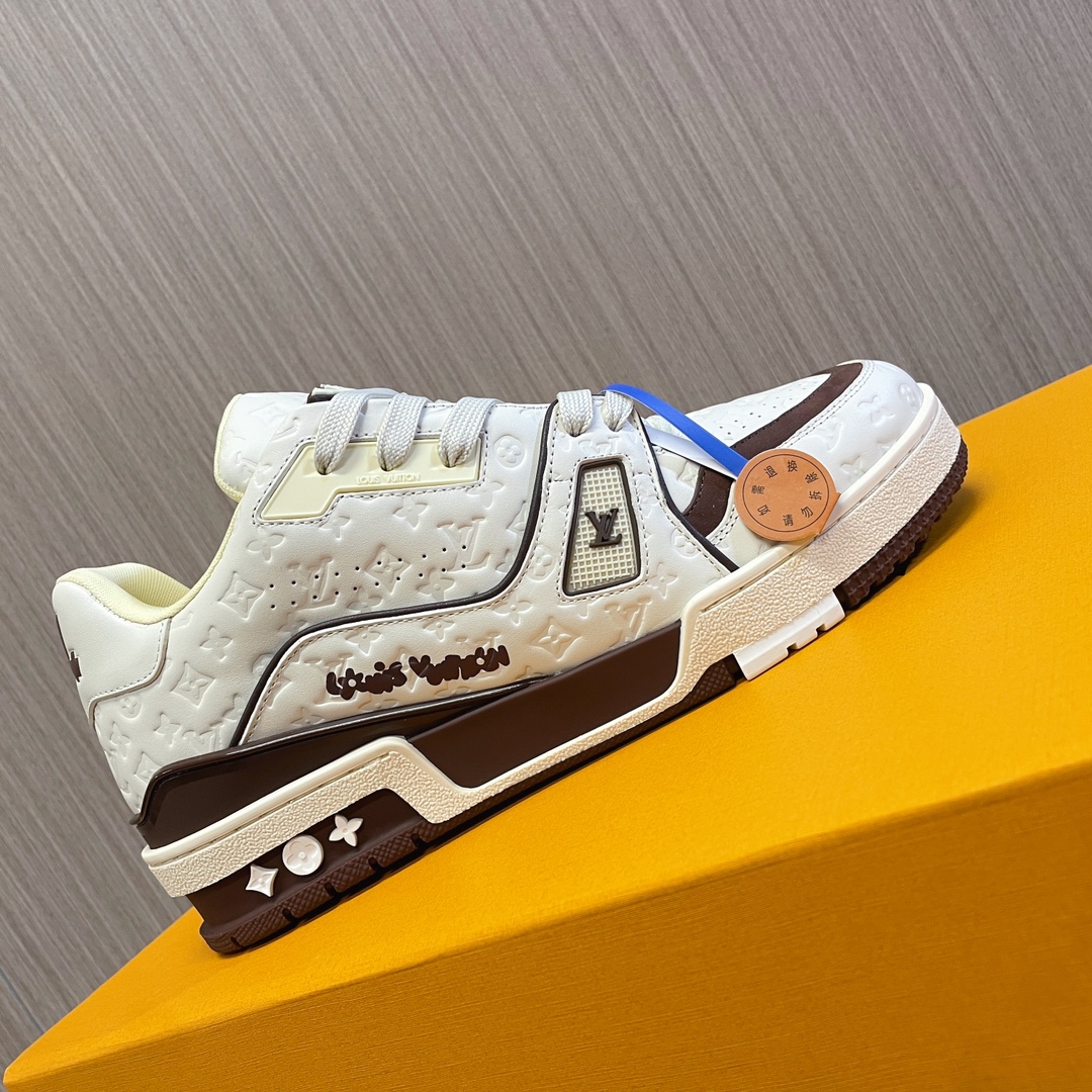 LV 高仿運動鞋 經典白棕拼接設計 百搭時尚舒適款｜歐美奢侈品精品推薦