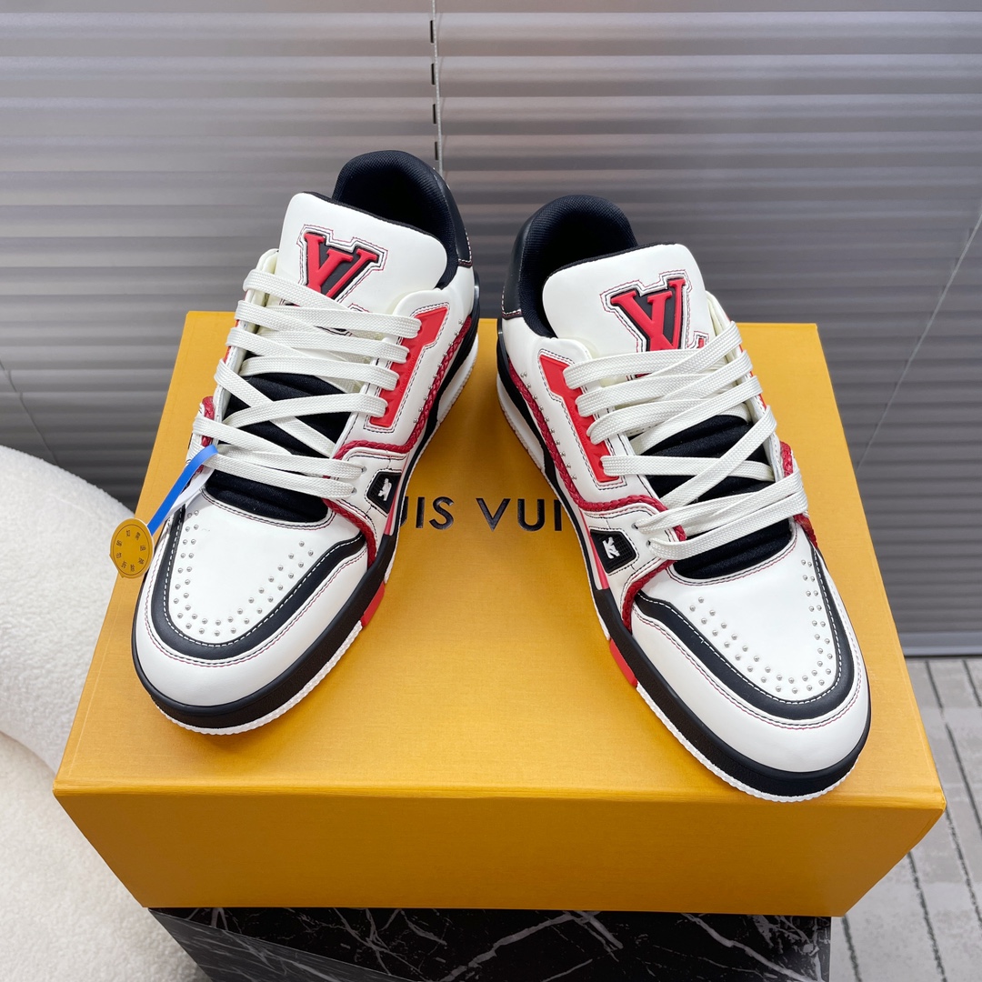 LV 一比一運動鞋 紅白黑拼接 經典街頭百搭款式｜歐美奢侈品精品推薦