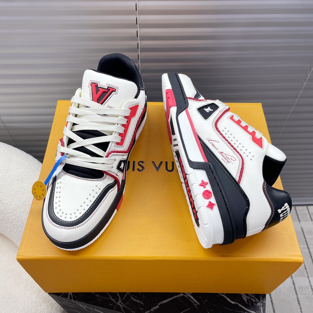 LV 一比一運動鞋 紅白黑拼接 經典街頭百搭款式｜歐美奢侈品精品推薦