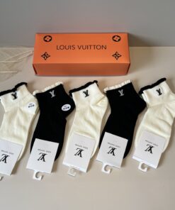 LV 一比一襪子 經典Logo荷葉邊拼色短襪