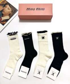 LV 原單襪子 荷葉邊中筒款拼色套裝