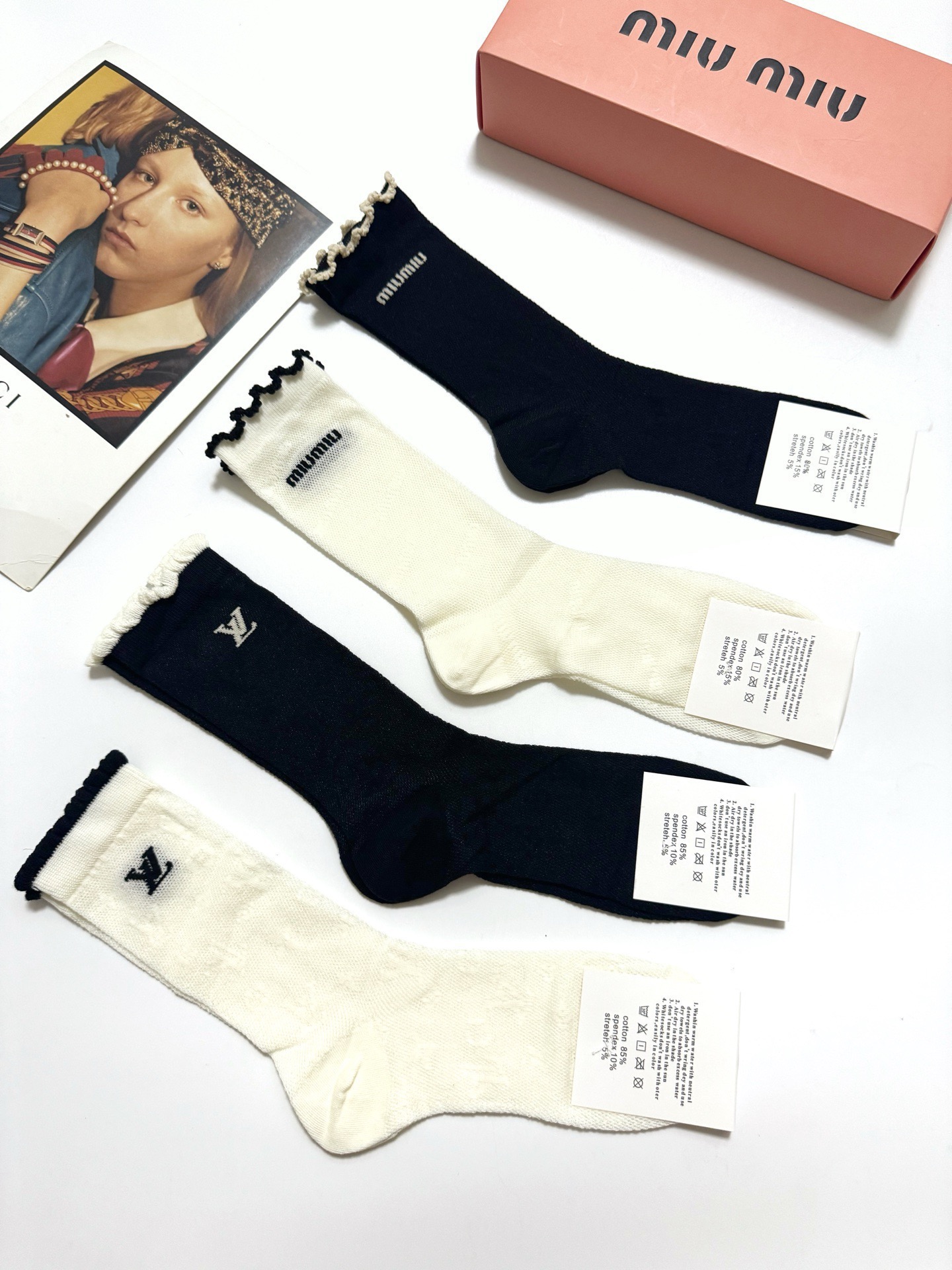 LV 原單襪子 荷葉邊中筒款拼色套裝｜歐美奢侈品精品推薦
