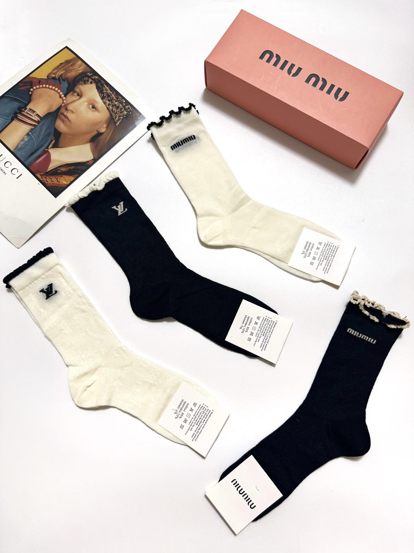 LV 原單襪子 荷葉邊中筒款拼色套裝｜歐美奢侈品精品推薦