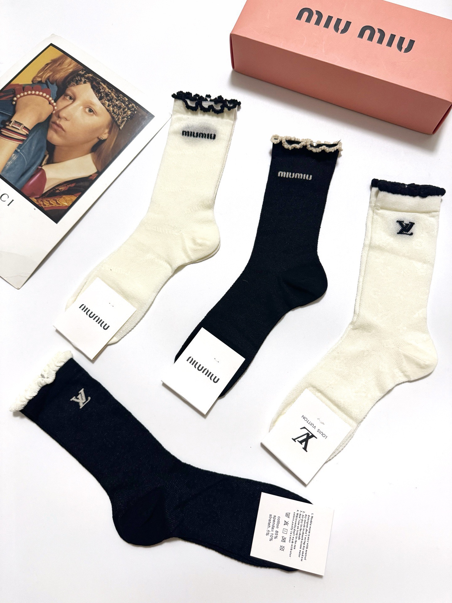 LV 原單襪子 荷葉邊中筒款拼色套裝｜歐美奢侈品精品推薦