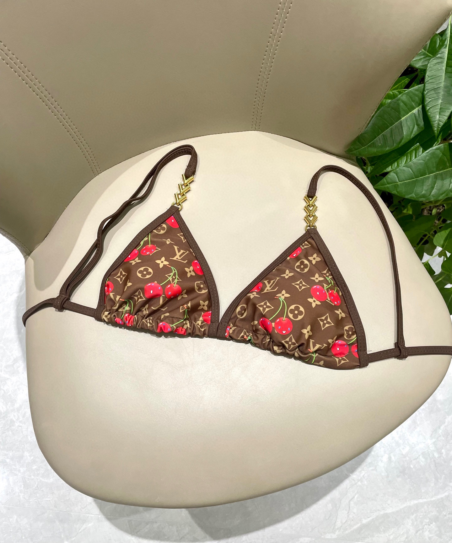 LV 一比一比基尼 棕色櫻桃印花金扣時尚款｜歐美奢侈品精品推薦
