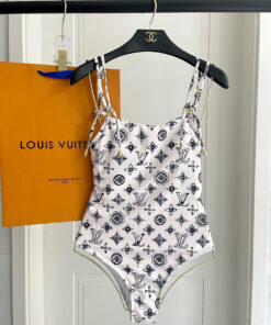 LV A貨泳裝 白色黑花連體比基尼修身款