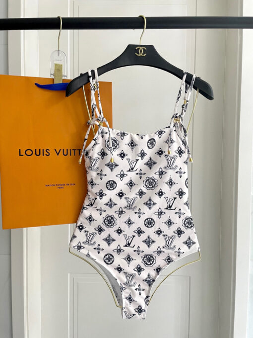 LV A貨泳裝 白色黑花連體比基尼修身款