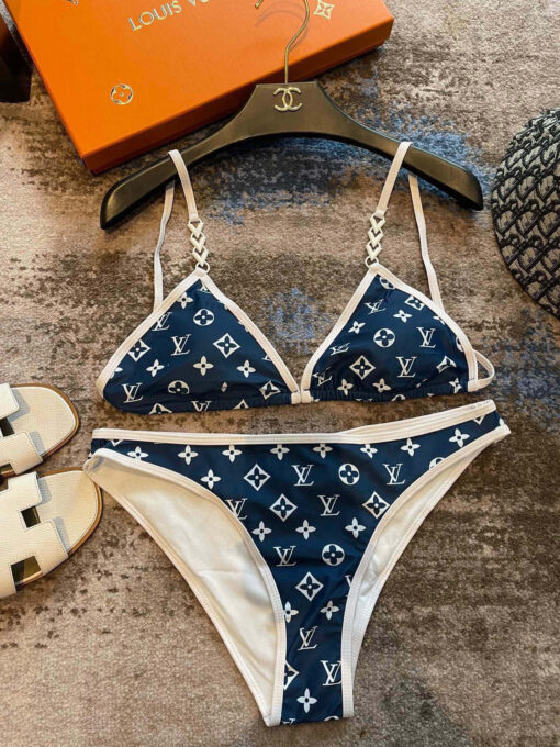 LV 精品仿製泳裝 藍色Monogram比基尼修身款