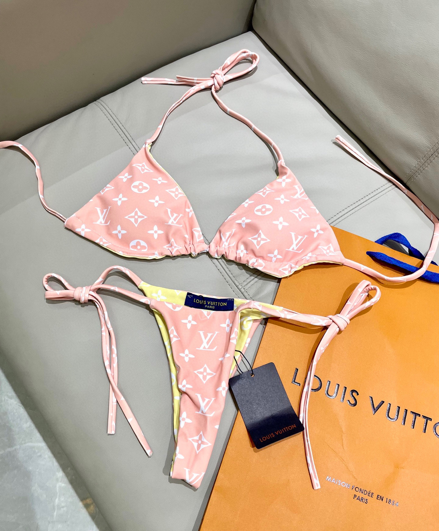LV 高仿泳裝 粉色Monogram比基尼綁帶款｜歐美奢侈品精品推薦
